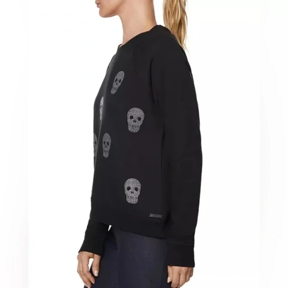Betsey Johnson Embellished Rhinestone Skull Fleece Sweatshirt Black-Small - VGUC - Picture 12 of 14